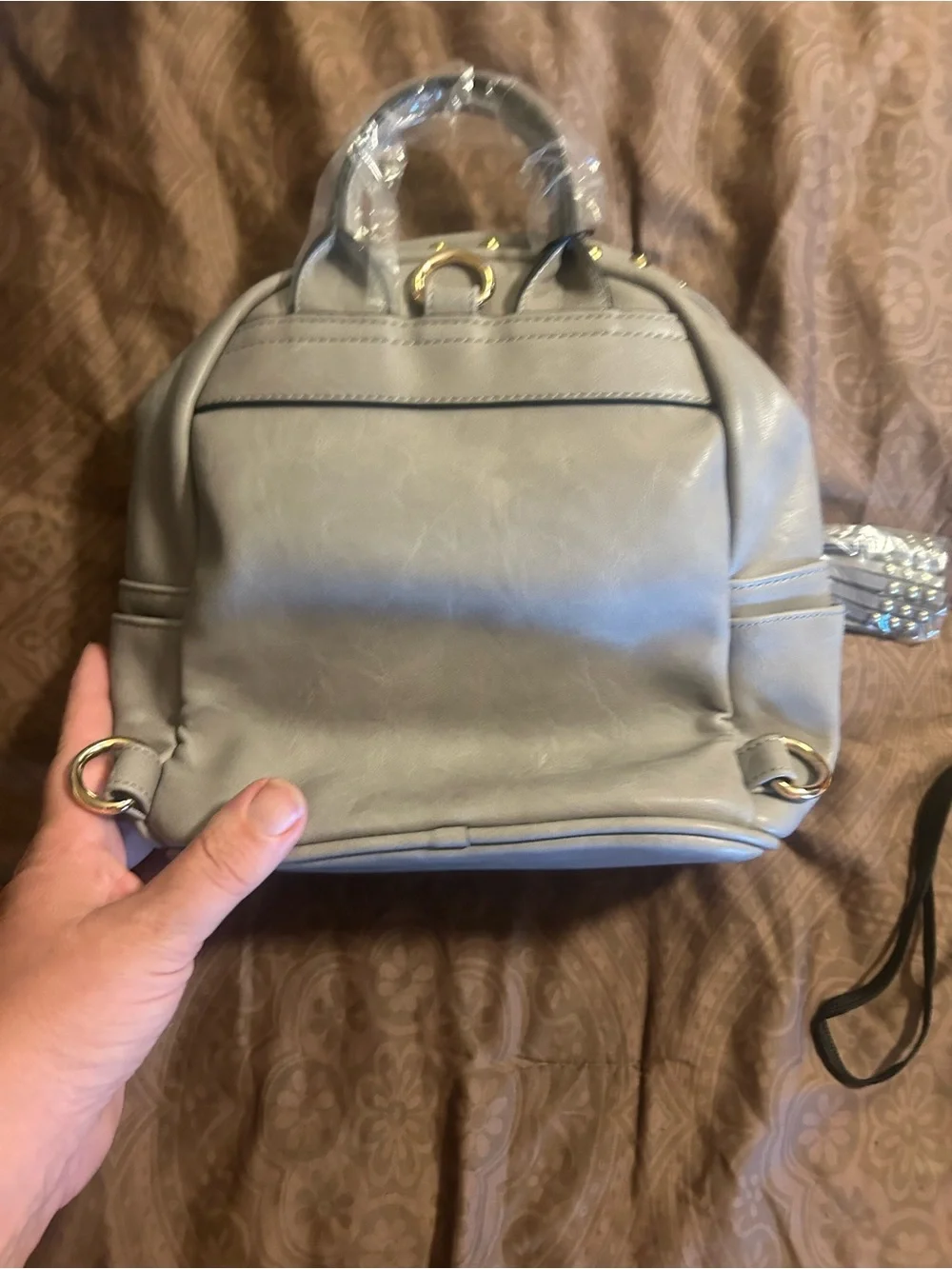 Studded Gray  Backpack with Tassel Accent